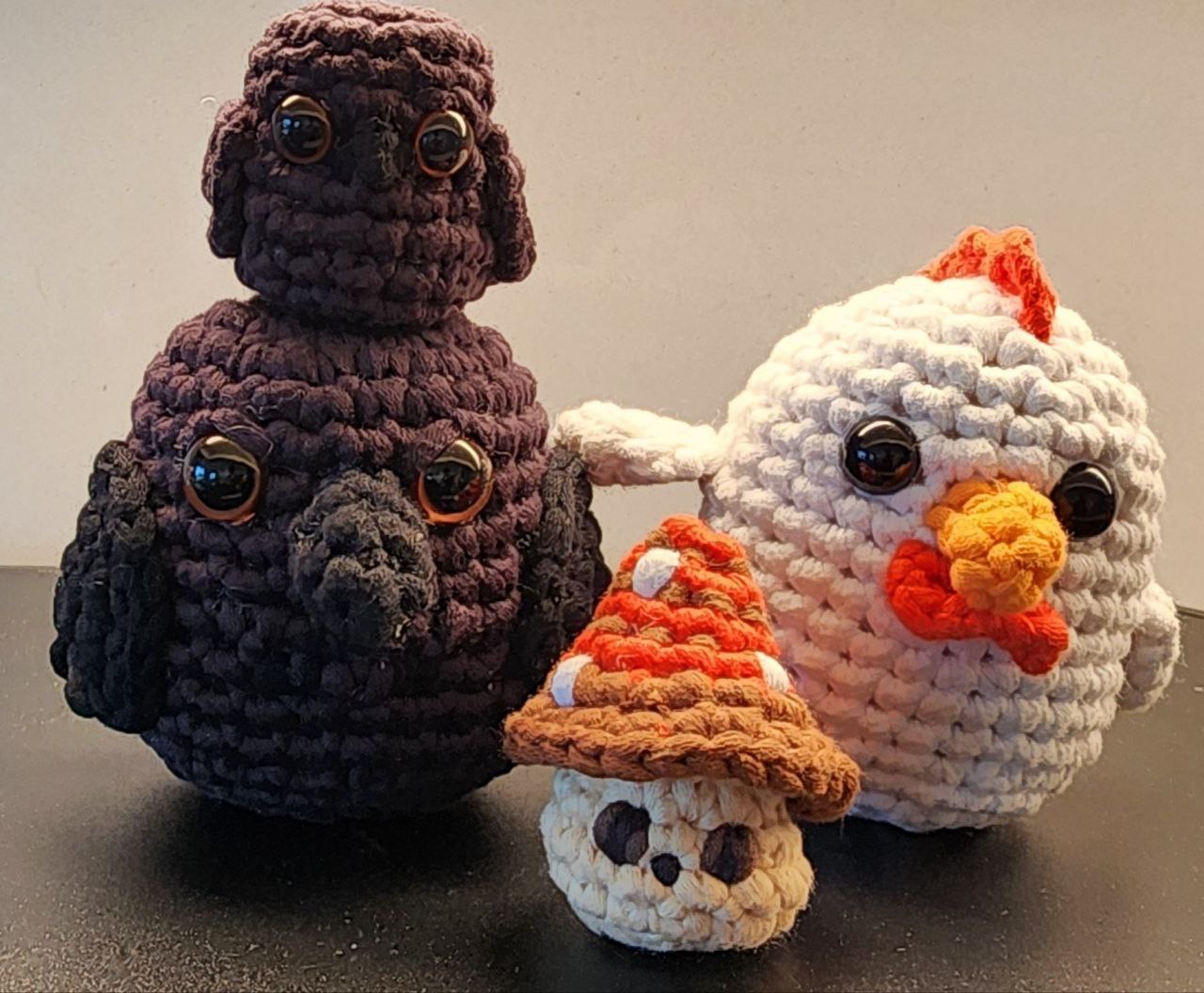Hand-crocheted amigurumi figures demonstrating craftsmanship and attention to detail